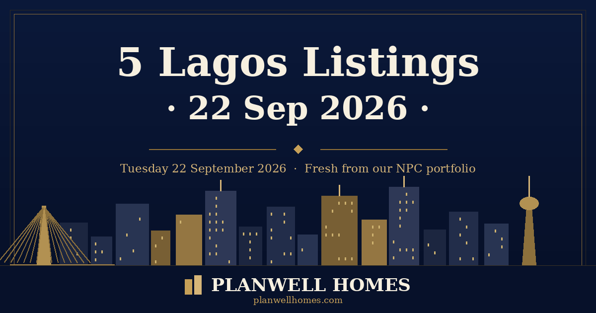 Lagos listings this week — Planwell Homes branded roundup for Tuesday 22 September 2026