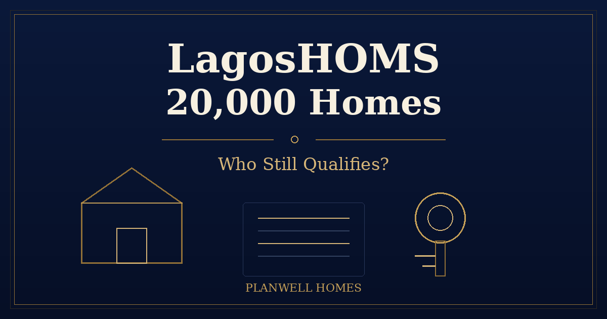 LagosHOMS 20,000 homes — Planwell Homes branded graphic on Lagos mortgage scheme allocations and who still qualifies